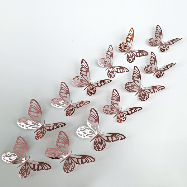 Samolepka na stenu "Metalické Motýle - Ružové" 12 ks 8-12 cm