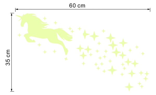 20x30cm Jednorožec s hviezdičkami - fosforová nálepka na stenu