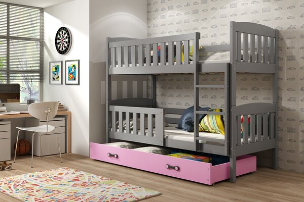 BMS Detská poschodová posteľ s úložným priestorom KUBUS grafit Farebné prevedenie šuplíka: Ružová, Veľkosť spacej plochy: 190x80 cm