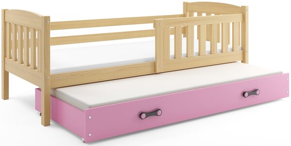 Detská posteľ KUBUŠ 2 s prístelkou | borovica Farba: Borovica / ružová, Rozmer.: 200 x 90 cm