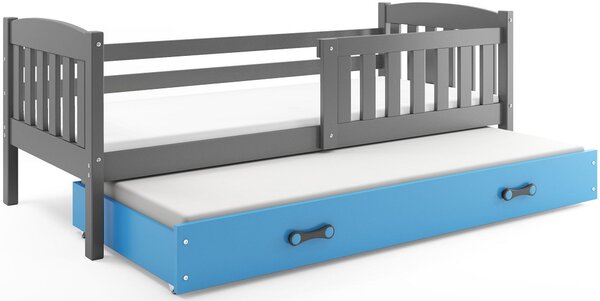 Detská posteľ KUBUŠ 2 s prístelkou | sivá Farba: Sivá / Modrá, Rozmer.: 200 x 90 cm