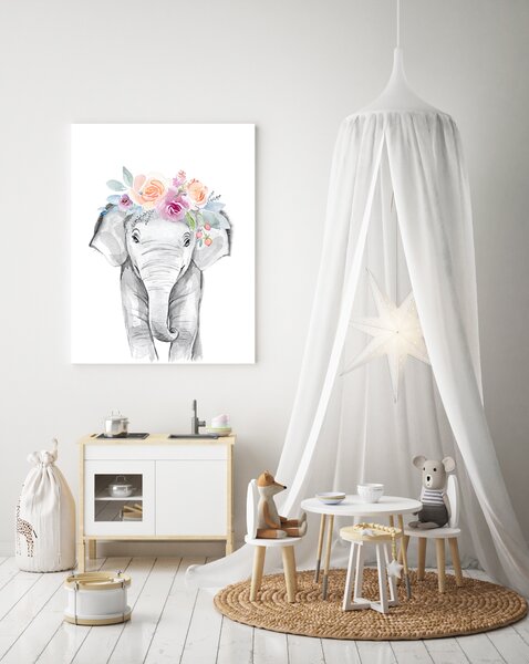 Detský obraz - Slon s kvetmi 50 x 40 cm
