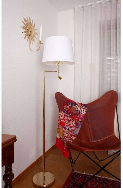 By Rydéns Stojacia lampa Orlando od Rydéns, mosadz/biela, kov, látka, E27, Čierna, Obývacia izba / jedáleň, kov, Stojaca lampa