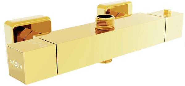 Sprchová nástenná termostatická batéria MAXMAX MEXEN CUBE s pripojením na sprchovú tyč - zlatá