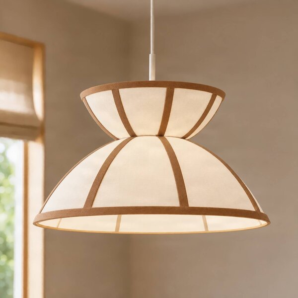 Lucande Závesné svietidlo Clarence, Ø 40 cm, béžové, ľan, Krémová / jantárovo žltá, Obývacia izba / jedáleň, Textil / látka / hodváb, Vidiecky / Rustikálny, Závesné svietidlo