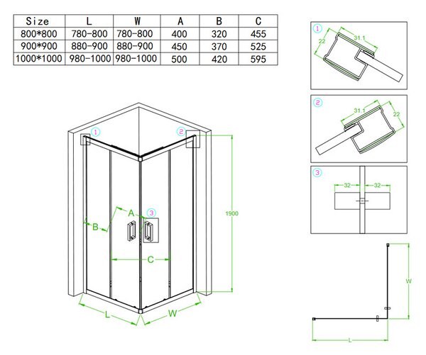 BPS-koupelny Štvorcový sprchový kút BL30C 100x100 čierna/transparent - bez vaničky