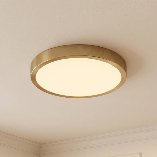 Lindby Stropné LED svetlo Sorela, Ø 24 cm, zlaté, stmievateľné, Mosadz / zlato, Obývacia izba / jedáleň, kov, Moderný, Závesné svietidlo