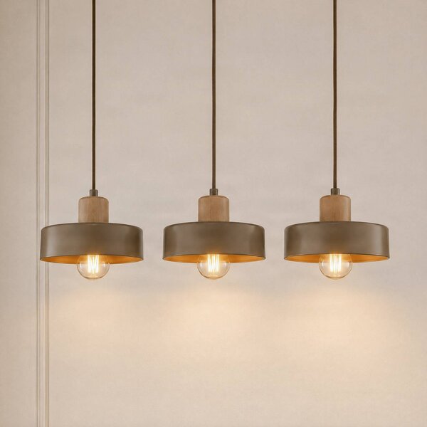 EMIBIG LIGHTING Závesné svietidlo Torin, béžové, dĺžka 80 cm, 3-pl., kov/drevo, Krémová / jantárovo žltá, Obývacia izba / jedáleň, kov, Škandinávsky, Závesné svietidlo