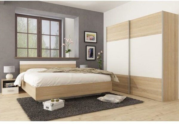 NovýNábytok.sk Spálňa (posteľ 180x200 cm, 2 ks nočný stolík, skriňa) Gabreola (dub sonoma + biela). Vlastná spoľahlivá doprava až k Vám domov. 1075406