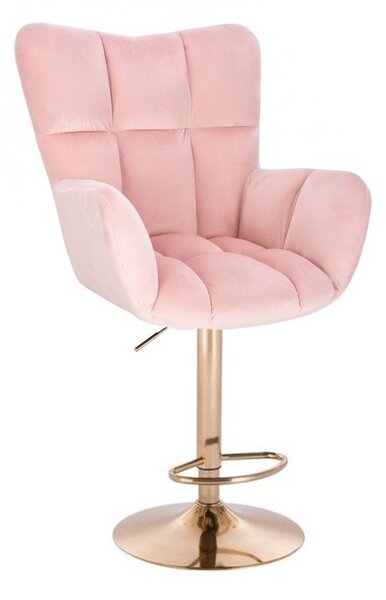 LuxuryForm DESIGN Barové kreslo AURORA VELUR na zlatom tanieri - svetlo ružové