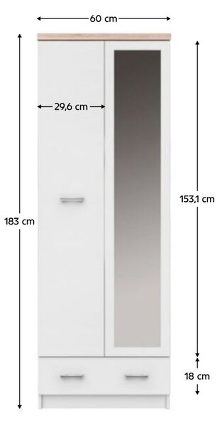 NovýNábytok.sk Šatníková skriňa Topta Typ 37 2D1S60 (biela + dub sonoma). Vlastná spoľahlivá doprava až k Vám domov. 1075468