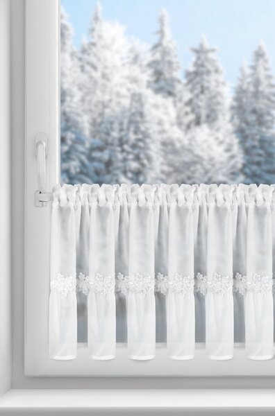 KRÁTKA VIANOČNÁ ZÁCLONA NA PÁSKE FLAKE 150X40 CM BIELA
