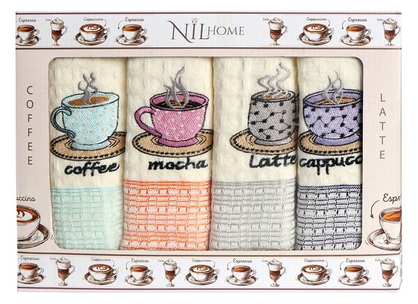 KUCHYNSKÉ UTIERKY COFFEES SADA 4 KS 50X70 CM VZOROVANÉ