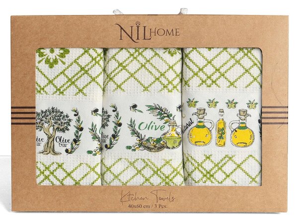 KUCHYNSKÉ UTIERKY OLIVE SADA 3 KS 40X60 CM VZOROVANÉ