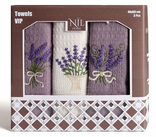 KUCHYNSKÉ UTIERKY LAVENDER SADA 3 KS 40X60 CM VZOROVANÉ