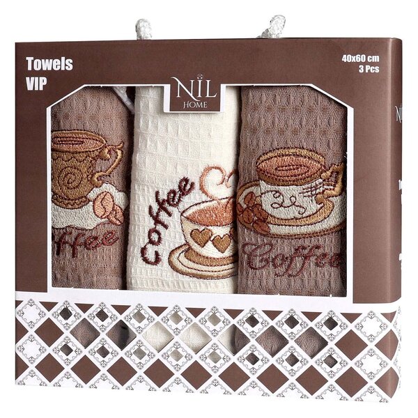 KUCHYNSKÉ UTIERKY COFFEE SADA 3 KS 40X60 CM VZOROVANÉ