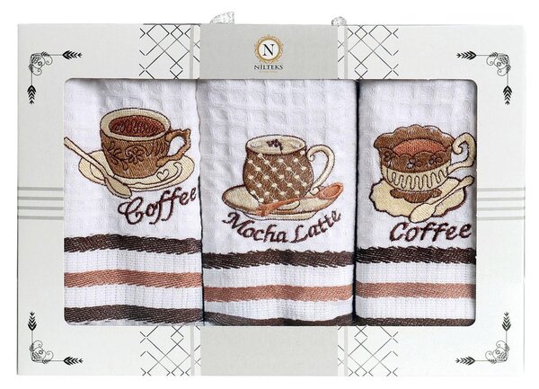 KUCHYNSKÉ UTIERKY CUP OF COFFEE SADA 3 KS 35X50 CM VZOROVANÉ