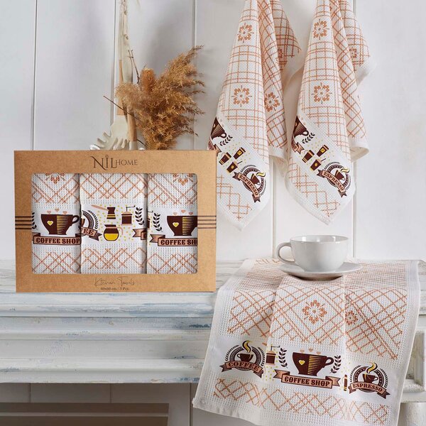 KUCHYNSKÉ UTIERKY CUP OF COFFEE SADA 3 KS 40X60 CM VZOROVANÉ