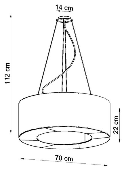 Závesné svietidlo Saturno, 1x čierne textilné tienidlo, (biely plast), (fi 70 cm)
