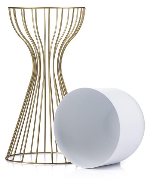 KOVOVÝ KVETINÁČ SO STOJANOM GLAM 46X20 CM BIELA/ZLATÁ