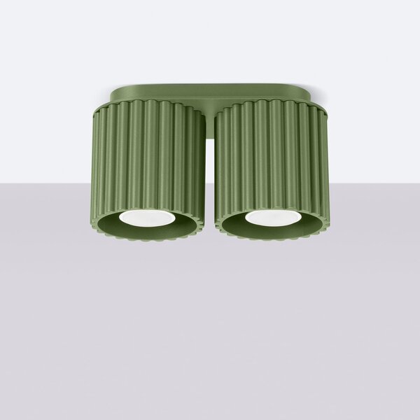 Stropné svietidlo Aura, 2x olivovo zelené hliníkové tienidlo, (10 cm)