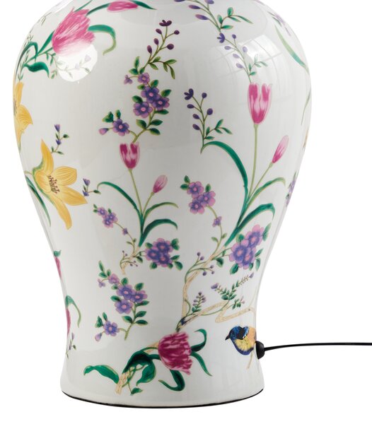 Stolná lampa biela porcelánový podstavec ľanové tienidlo kvetinový vzor osvetlenie obývacia izba spálňa