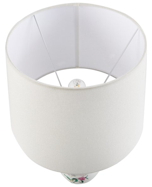 Stolná lampa biela porcelánový podstavec ľanové tienidlo kvetinový vzor osvetlenie obývacia izba spálňa