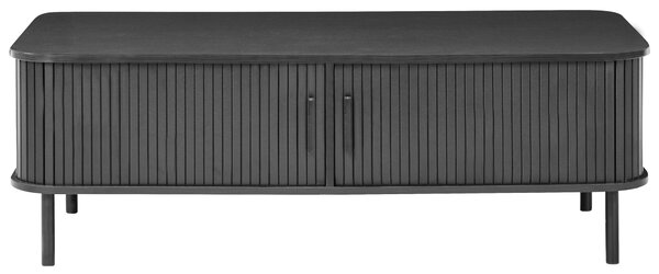 Konferenčný stolík čierny MDF kov 120 x 60 retro štýl posuvné dvierka úložný priestor obývacia izba