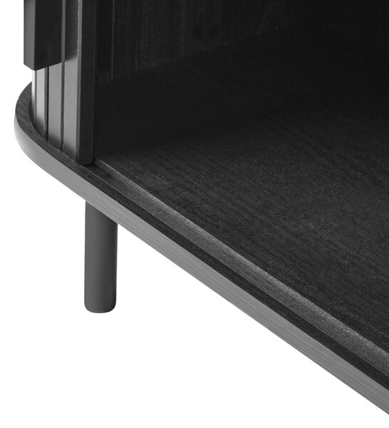 Konferenčný stolík čierny MDF kov 120 x 60 retro štýl posuvné dvierka úložný priestor obývacia izba