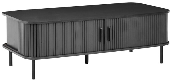 Konferenčný stolík čierny MDF kov 120 x 60 retro štýl posuvné dvierka úložný priestor obývacia izba