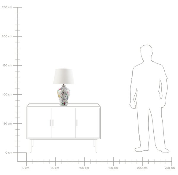 Stolná lampa biela porcelánový podstavec ľanové tienidlo kvetinový vzor osvetlenie obývacia izba spálňa