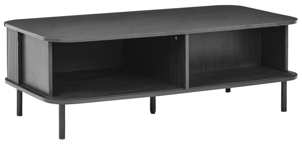 Konferenčný stolík čierny MDF kov 120 x 60 retro štýl posuvné dvierka úložný priestor obývacia izba