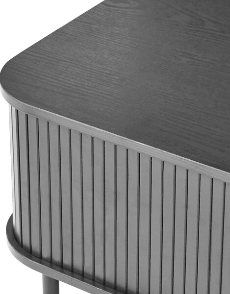 Konferenčný stolík čierny MDF kov 120 x 60 retro štýl posuvné dvierka úložný priestor obývacia izba