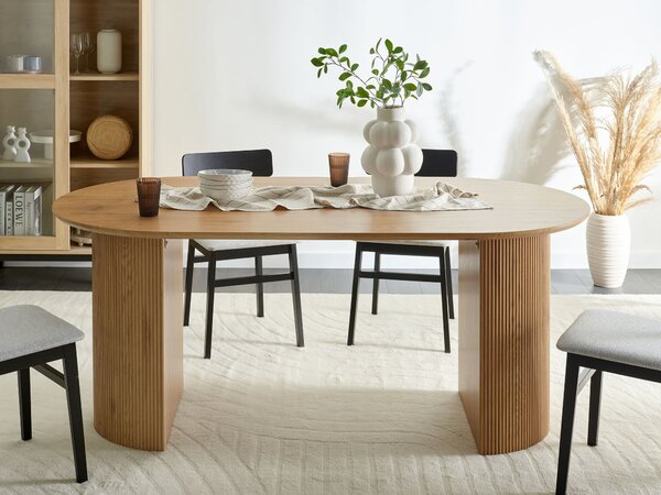 Jedálenský stôl svetlé drevo MDF vrchná doska 180 x 90 cm oválny tvar nohy s drážkovaným povrchom moderný štýl kuchyňa jedáleň