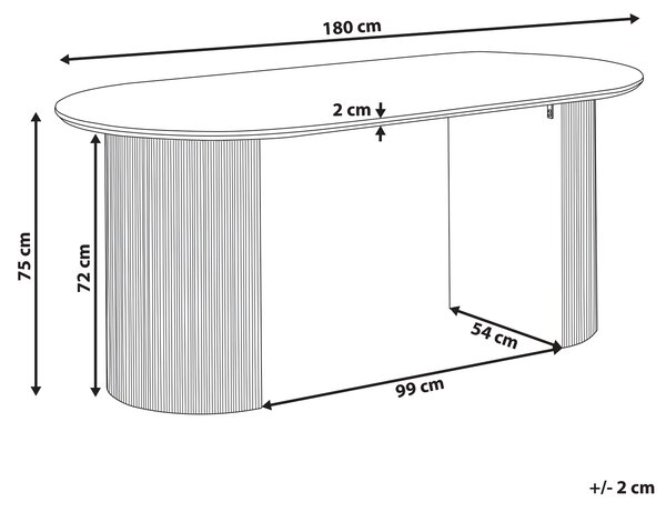 Jedálenský stôl svetlé drevo MDF vrchná doska 180 x 90 cm oválny tvar nohy s drážkovaným povrchom moderný štýl kuchyňa jedáleň