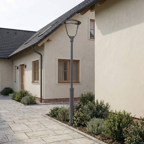 Lucande exterierové LED svietidlo Tarasu, sivá, 250 cm, hliník, IP65, Hliník / sivá / zinok, Hliník, Moderný, Vonkajší veľký svietník s jedným svetlom