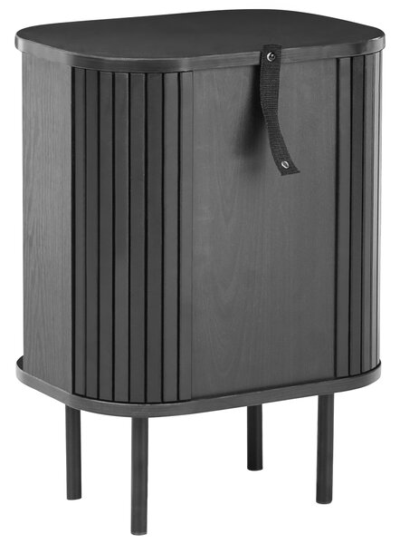 Nočný stolík čierny MDF kov 40 x 30 cm retro štýl posuvné dvierka obývacia izba