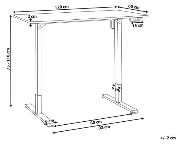 Elektrický výškovo nastaviteľný písací stôl tmavohnedá doska čierny oceľový rám 120 x 60 cm moderný dizajn