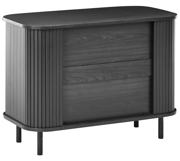 Komoda čierna MDF kov posuvné dvierka úložný priestor retro štýl obývacia izba