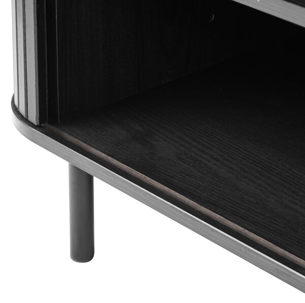 TV stolík čierny MDF kov retro štýl posuvné dvierka obývacia izba