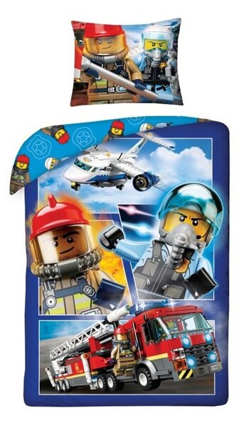 Bavlnené posteľné obliečky LEGO City - motív hasiči - 100% bavlna - 70 x 90 cm + 140 x 200 cm