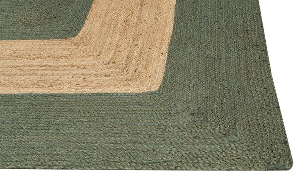 Koberec zelený jutový 200 x 300 cm pletený ručne vyrobený geometrický vzor prírodný boho štýl textil