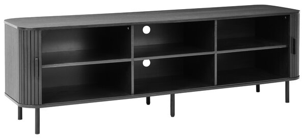 TV stolík čierny MDF kov retro štýl posuvné dvierka obývacia izba