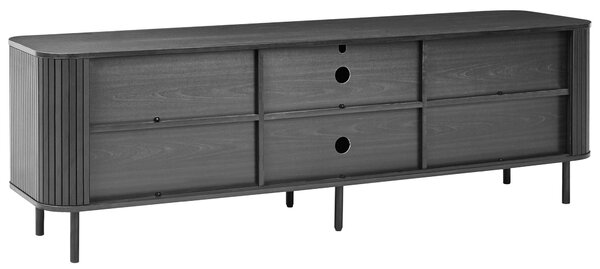 TV stolík čierny MDF kov retro štýl posuvné dvierka obývacia izba