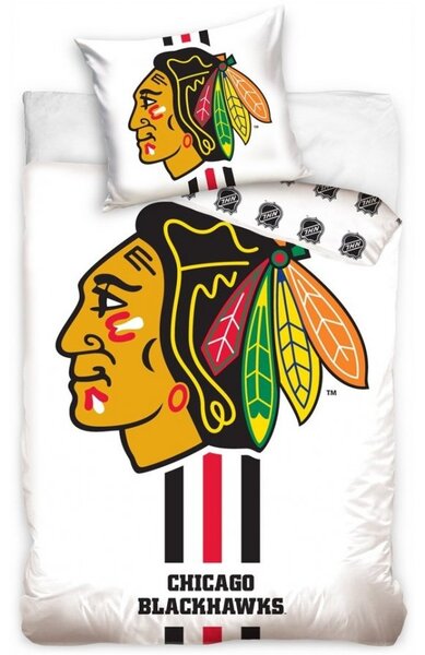 Hokejové posteľné obliečky NHL Chicago Blackhawks - biele - 100% bavlna, perkál - 70 x 90 cm + 140 x 200 cm