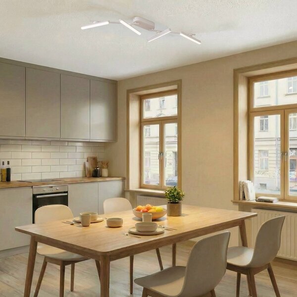 Lindby LED reflektor Eldrin, biely, 4 svetlá, svetelný pás, Biela / opálová, Obývacia izba / jedáleň, kov, Moderný, Stropné svetlo