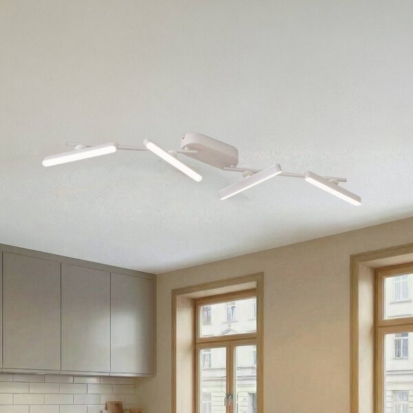 Lindby LED reflektor Eldrin, biely, 4 svetlá, svetelný pás, Biela / opálová, Obývacia izba / jedáleň, kov, Moderný, Stropné svetlo