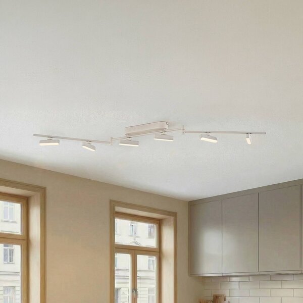 Lindby LED reflektor Eldrin, biely, 6 svetiel, svetelný pás, Biela / opálová, Obývacia izba / jedáleň, kov, Moderný, Stropné svetlo