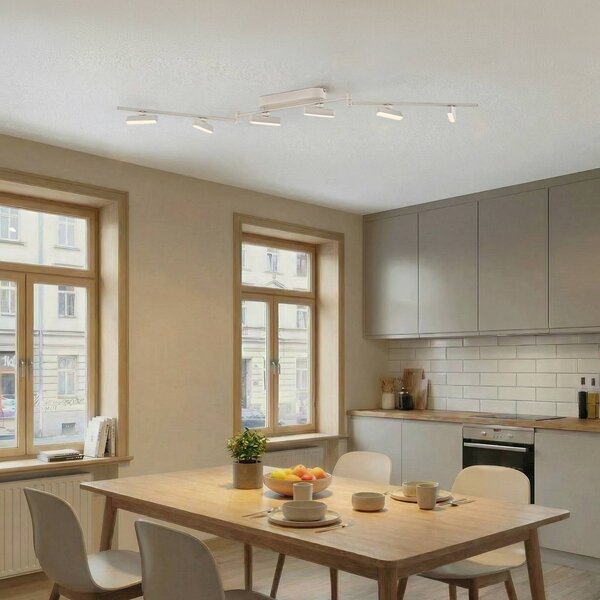 Lindby LED reflektor Eldrin, biely, 6 svetiel, svetelný pás, Biela / opálová, Obývacia izba / jedáleň, kov, Moderný, Stropné svetlo