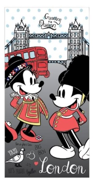 Plážová osuška Minnie & Mickey Mouse v Londýne - licencia Disney - 100% bavlna, froté - 70 x 140 cm